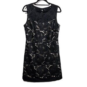 White House Black Market Lace Sleeveless Dress Black Floral Design 10 Formal